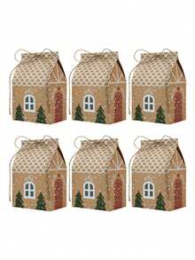 10/20/30/40/50 peças Caixa de Doces em Forma de Casa Pequena de Natal, Caixa de Biscoitos de Papel Kraft, Caixa de Pastelaria, Caixa de Presente, Decorações de Natal, Presentes de Natal