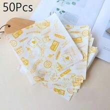 50pcs  Artistic Gold Pattern Baking Paper | Retro Emblem Love Pattern Cake Mat/Dessert Packaging Appearance Practical Dual Online - 白色 - 查看 2