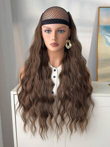 Clip In Hair Extensions V-Shaped Black Brown 24 Inch Long Water Wave Wavy Heat Resistant Fiber Synthetic Hairpiece For Women Girls Party Daily Use - Mocha Brown - View 5