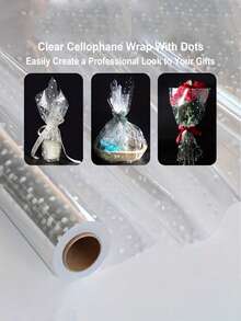 1卷3密耳厚透明玻璃纸包装纸，34英寸 x 148英尺 - 防水耐用，白色波点图案 | 非常适合礼品篮、花束等 | 包含礼品包装丝带蝴蝶结、圣诞玻璃纸包装纸 - 彩色 - 查看 7