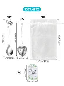 4/20/40/100 Pcs Stainless Steel Creative Gift Set, Tea Spoon, Heart-Shaped Tea Strainer, Thank You Card And Transparent Gift Bag, Wedding/Birthday/Party Favors, Wedding Supplies, Gift Set, Wedding/Party Thanksgiving/Anniversary Novelty Gift, Tea Party Gift, Dishwasher , Gold/Silver Stainless Steel Cutlery Set - Wedding Gift Sets - View 12