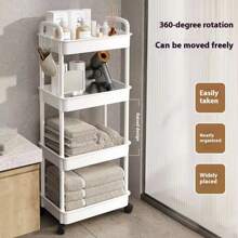4/3/2层多功能储物推车，360°旋转轮 - 适用于厨房、客厅、卧室和浴室的多功能储物单元 - 可存放书籍、零食等 - 耐用塑料材质，多用途储物推车 - 彩色 - 查看 8