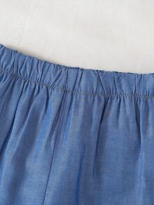 1pc Girls Casual Floral Pattern Ruffle Trim Denim Pants, Suitable For Spring/Autumn