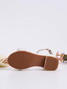 1 pereche de pantofi cu toc înalt pentru fetițe, la modă nouă de vară, sandale de prințesă, sandale confortabile de zi cu zi pentru studente, toc roman cu decor din dantelă, tocuri înalte de mărime mare, pantofi de performanță, pantofi cu toc jos pentru dans, pantofi pentru fetițe cu flori pentru petreceri de nuntă