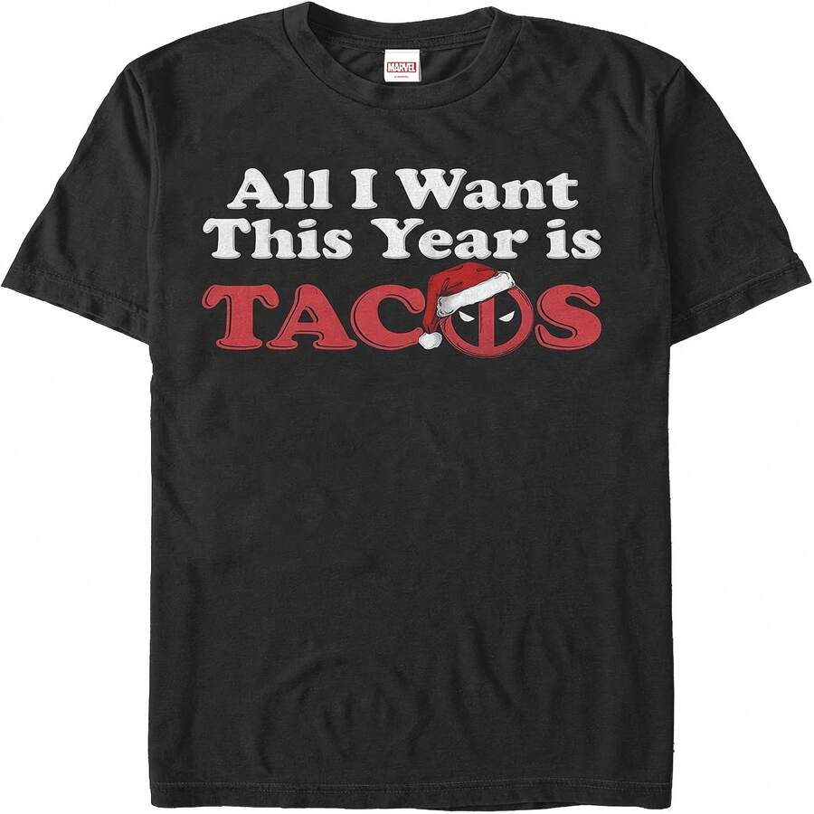 Fifth Sun Men's Christmas Deadpool All I Want Is Tacos T-Shirt - 顏色4 - 查看 1