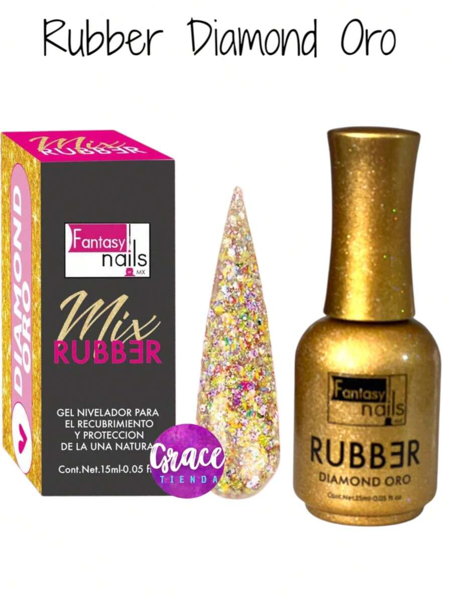 Gold DIAMOND NEW RUBBER Fantasy Nails 15ML Each Gel Nail Polish For Professional Use 3 Calcium To Strengthen Nails - DIAMOND GOLD - View 1