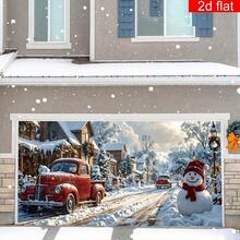 1pc Large Christmas Garage Door Banner, Made Of Polyester, Featuring Snowy Rural Road Scenery, Vibrant Colors, Durable And Decorative For Winter Christmas Eve, New Year Party Wall Decor