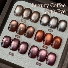 XEIJAYI 6PCS 15ml Luxury Coffee Cat's Eye Nail Gel Polish Set With Soak Off UV LED Cat Eye Gel Polish Manicure Nail Art Gift Kit For Christmas-No Magnetic Stick Included - 彩色 - 查看 2