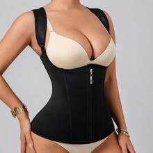 Vestă modelatoare pentru femei | Bretele reglabile și suport cu țesătură osoasă | Lenjerie modelatoare cu compresie dublă, închidere cu fermoar | Material latex neted, negru, la modă | Vestă modelatoare pentru abdomen, îmbunătățește silueta și talia, articol vestimentar modelator | Fermoar sigilat | Lenjerie modelatoare abdominală - Negru - Vizualizare 7