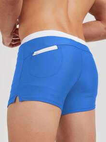 Plus Size Men's Sexy Swim Trunks With Zipper Pocket, Swimsuit Shorts For Beach Sports - Royal Blue - View 3