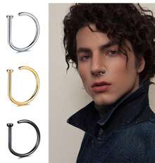 1pcs/Unisex Fake Pierced Nose Ring Nose Septum Non-Piercing Nose Clip Rock Hip Ring Stainless Steel Fashion Punk Body Jewelry - Bạc - Xem 1
