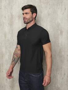 Men's Polo Shirt In Polyamide, Elastic Ice Fabric, Style And Quality - 黑色 - 查看 3