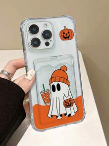 南瓜幽灵彩绘透明卡槽柔软硅胶全身保护手机壳，兼容 16/11/16pro/16plus/16promax/16e/15Promax/13/14/12/XS/XR/7G/8P、Galaxy、11/12Pro/12/12X/13Pro/14Pro/15Pro/、Redmi 10/9/Note9/12c/Note11pro/Note8Pro 防水防震防摔防刮 - 彩色 - 查看 2