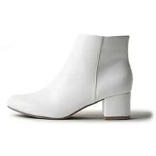 Women's Black Vegan Suede Cheetah Faux Suede Cognac Vegan Suede Natural Faux Suede Smokey Taupe White PU Chunky Low Heel Zip-Up Ankle Boots – Minimalist Round/Pointed Toe Fashion Booties [Size Up Half Size] - 白色PU - 查看 3