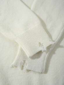 ANDREILEE 秋冬新款男女通用破洞流苏休闲宽松美式针织套头毛衣，长袖 - 杏色 - 查看 6