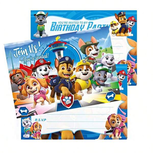 10PCS PAW Patrol Birthday Invitation Cards – Cute Anime - Themed Greeting Cards For Kids' Parties! Perfect Happy Birthday Decorations & Invitation Accessories, Featuring Adorable PAW Patrol Characters, Ideal For Inviting Friends To Celebrate, High - Quality Print, Vibrant Colors – A Must - Have For PAW Patrol Fans.