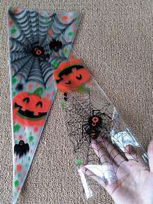 10pcs Halloween Pumpkin Pattern Mixed Gift Bags, Candy, Chocolate, Cookie Packaging Bags, Baking Food Bags