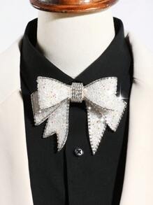 1pc Women's Fashionable Black/Light Grey Sparkling Rhinestone Decorated Bow Tie Brooch, Suitable For Party, Holiday, Gift Matching Valentine's Day Valentines