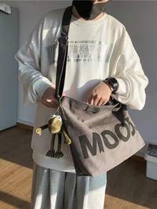 1 件复古帆布图案单肩包学院风学生大容量手提包斜挎包易于携带的时尚收纳包节日派对小礼物（不同批次颜色可能略有不同）2000 年代风格街头服饰 - 深灰色 - 查看 16