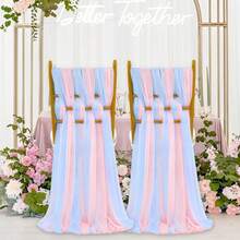 8pcs Blue Chiffon Sashes & 8pcs Pink Chiffon Sashes, Wedding Chair Covers And Aisle Decor, Suitable For Weddings, Ceremonies, Parties, Events, Banquets, Balls - Multicolor - View 5