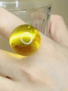1pc Fashionable Elegant Minimalist Artistic Jelly Transparent Round Resin Stainless Steel Open Ring For Women, Suitable For Daily Commute, Street, Music Festival, Party, Evening Wear