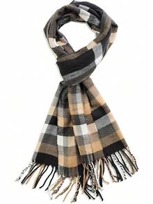Soft Luxurious Classic Cashmere Feel Winter Scarf With Box, Cozy Warm Scarf - 米色格子禮品 - 查看 4