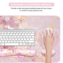 Large Keyboard Mouse Pad Set, Extended Mouse Pad+Keyboard Wrist Rest Support, Memory Foam Ergonomic Easy Typing, 4Pcs (35.4*15.9 In) Desk Pad Set For Home Office Study Game - Colorful-671326 - 粉金大理石-2 - 查看 4