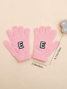 1 Pair Baby Girl Pink Letter Pattern Gloves, Fashionable & Cute, Soft & Warm, Suitable For 1-3 Years Old Girls Everyday Use In Autumn/Winter - Pink - View 3