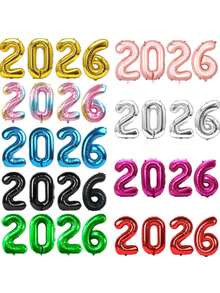 4 件/套 2026 数字铝箔气球套装，新年气球，适用于派对装饰、节日家居装饰、新年派对装饰、室内外装饰、家庭聚会、庆祝装饰、圣诞节 - 彩色 - 查看 4