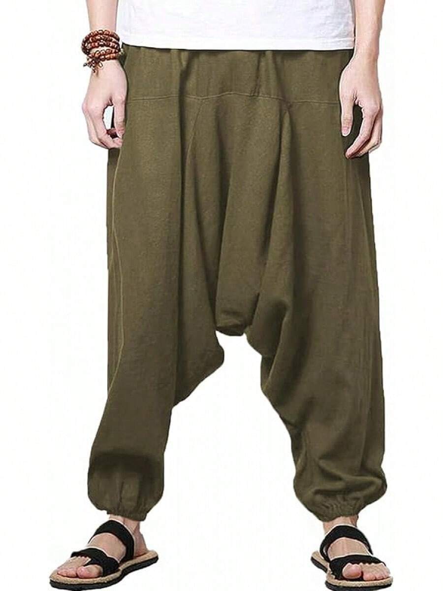 Mens Womens Harem Pants Loose Fit Boho Yoga Hippie  Drop Crotch Trousers-20256688 - 橄欖 - 查看 1