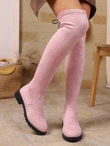 Women's Fashion Over-The-Knee Boots, Elastic Fabric Solid Color Nightclub Style, New Women's Fashion Over-The-Knee Elastic Boots, Suitable For Home, Office, Autumn/Winter,Sexy - Pink - View 4