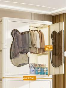 Foldable Wardrobe,Storage Cabinet With Hanging Area & Multi-Layer Drawers,Seasonal Clothes Storage, 70CM Large Capacity Cute Bear Design Closet Organizer For Chlidren Room, Bedroom Nursery Space Saving Storage For Clothes Toys Daily Sundries - Beige - View 8