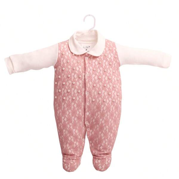 Saida Maternidade Bebe Menina com detalhe em Perola 4 peças em Malha Suedine