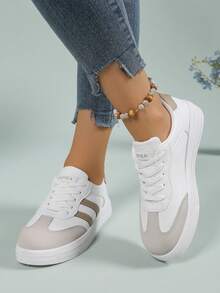 Women's Lace-Up Casual Sneakers - Breathable Synthetic Upper, Vibrant Khaki Accents, EVA/PVC Cushioned Outsole For All-Day Comfort - Suitable For Work, Everyday Wear And Leisure, Women's Athletic Shoes, Work Shoes, Slip-On Shoes, Modern Sneakers, Durable Traction, Comfortable Fit