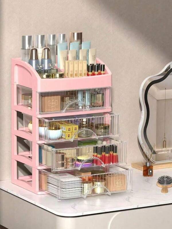 1-4 Layers Large Capacity Drawer Makeup Organizer Plastic Cosmetic Storage Box Lipstick Holder Office Supplies Storage Box Jewelry Box