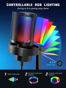 Micro chơi game AmpliGame, Micro USB cho PC để phát trực tuyến, podcast, thu âm, Micro condenser để bàn cho máy tính, có điều khiển RGB, nút tắt tiếng cảm ứng, giắc cắm tai nghe, màng lọc âm, chân đế - FIFINE A8 - màu đen - Xem 3
