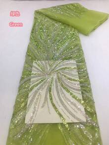 手工串珠法国蕾丝面料 2026 蓝色高品质非洲蓝色亮片蕾丝刺绣尼日利亚婚礼蕾丝材料缝纫 1 码/5 码 - 彩色 - 查看 6