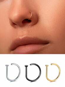 1pcs/Unisex Fake Pierced Nose Ring Nose Septum Non-Piercing Nose Clip Rock Hip Ring Stainless Steel Fashion Punk Body Jewelry - Bạc - Xem 2