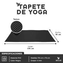 MUUK FITNESS Alfombrilla de Yoga 170 x 70 cm – Grosor 4 mm, Tapete para Yoga, Pilates, Fitness y Ejercicio, Antideslizante, Plegable y Fácil de Transportar, PVC Resistente y a Prueba de Agua, Ideal para Casa, Gimnasio, Parque o Viajes, Diseño Cómodo que Protege Articulaciones, Superficie Estable y Duradera para Relajación, Meditación y Estiramientos, Apta para Principiantes y Expertos. - Negro - Ver 5