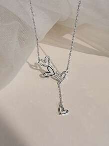 1 件优雅简约水钻三心流苏吊坠项链，奢华百搭设计，适合女性、新娘、订婚珠宝、女朋友或情人节礼物，情人节、妈妈、母亲、母亲节、礼物