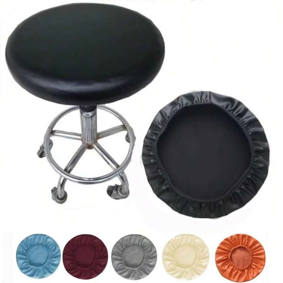 Capa de assento redonda de Pu à prova d'água, cor sólida, capa giratória para cadeira, tudo incluído, à prova de poeira, capa para cadeira de bar - Multicolorido - Ver 1