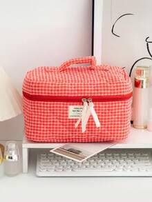 1 Stück Gitter-Kosmetiktasche im koreanischen Stil, gesteppte rosenrote Tasche, Ins-Stil Mädchen Urlaubsutensilien, große Kapazität Reißverschlusstasche, Geldbörse, Tamponbeutel mit Schmetterlingsmuster, Beauty-Tasche, Frühlingszubehör, Damenmode, Reise-Aufbewahrungstasche für Hochzeit, Brautjungfer, Weihnachten, Muttertag, Krankenschwestern-Tag, Lehrertag, Herbst, Uni-Utensilien, Reiseutensilien, Urlaubstasche für Frauen, Make-up-Organizer