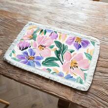 1 peça de jogo americano com estampa floral vintage, jogo americano de jantar com borlas de linho, decoração de mesa lavável, decoração de quarto, jogos americanos, porta-copos, jogos americanos de mesa de jantar de cozinha, decoração de festa interna e externa, decoração de casa, presente ideal - Multicolorido - Ver 41