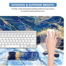 Large Keyboard Mouse Pad Set, Extended Mouse Pad+Keyboard Wrist Rest Support, Memory Foam Ergonomic Easy Typing, 4Pcs (35.4*15.9 In) Desk Pad Set For Home Office Study Game - Colorful-671326 - BlueGoldMarble - View 5
