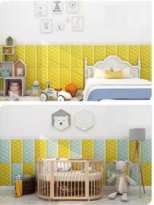 3D立体压纹自粘XPE泡沫墙纸，防水防潮仿皮纹理，床头防撞软垫墙贴，可重复使用和裁剪，适用于卧室和客厅墙面装饰，隔音加厚墙面 - 彩色 - 查看 8