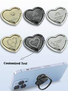 1pc Customized Metal Heart-Shaped Phone Holder, 360° Rotatable, Creative Gift, Team Customization, Suitable For All Phones, No Battery Included