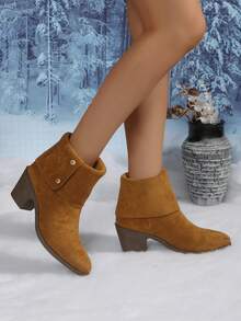 Women's High Heel Fashion Shoes, Solid Color Western Style Side Zipper Ankle Boots And Short Boots, Suitable For Holidays, Autumn/Winter