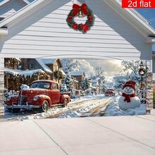 1pc Large Christmas Garage Door Banner, Made Of Polyester, Featuring Snowy Rural Road Scenery, Vibrant Colors, Durable And Decorative For Winter Christmas Eve, New Year Party Wall Decor
