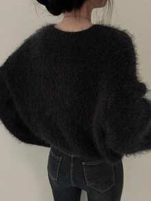 女士 V 领毛衣，柔软仿貂皮休闲长袖上衣