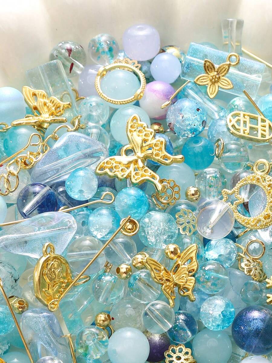 beadia 30-50g/gói Hạt thủy tinh hỗn hợp, hạt đệm kim loại vàng, các loại hạt thủy tinh xanh, thích hợp để làm đồ trang sức DIY, vòng cổ và vòng tay, nguyên liệu thủ công dành cho nữ.